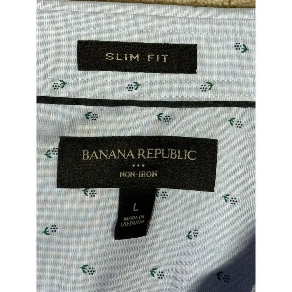 Banana Republic Slim Fit Blue Flower Non Iron Cotton Dress Shirt Men's Large